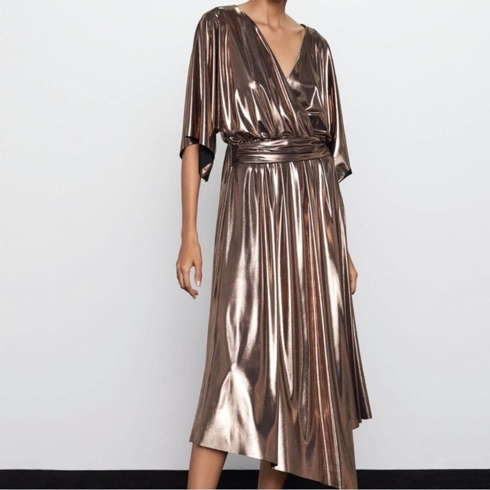 Zara Metallic Bronze Wrap Dress